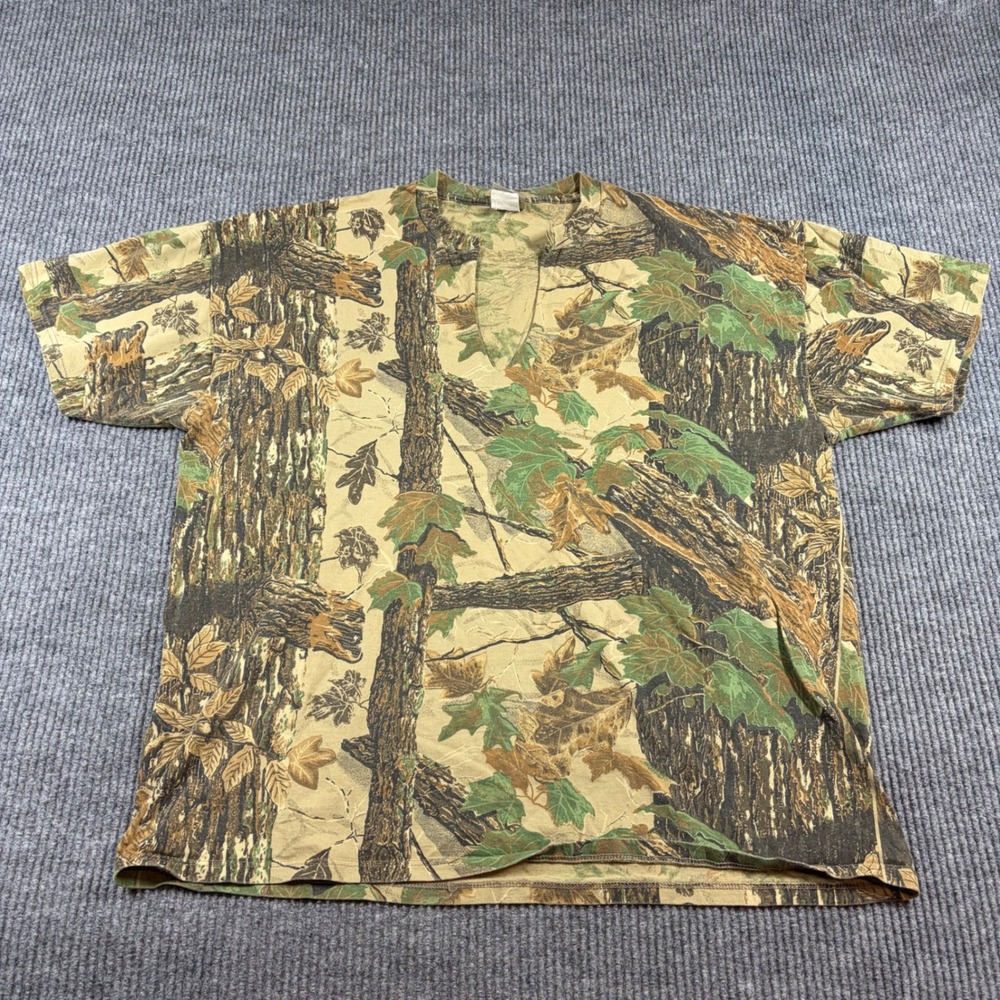 Jerzees Outdoors Shirt Men's 2XL Realtree‎ Camo V-Neck Short Sleeve Hunting Tee